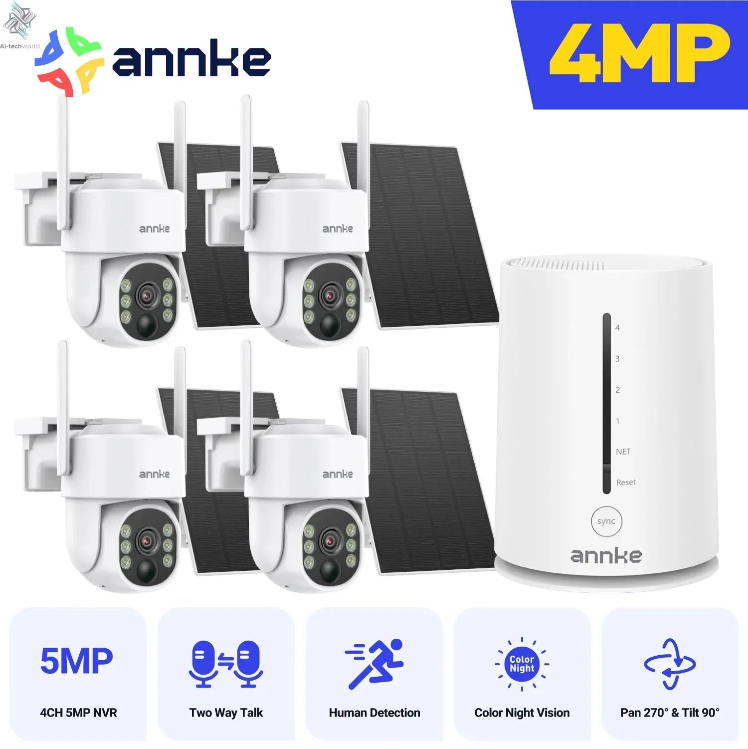 2K Wireless Home Security Camera System – Solar Power, PIR Motion Detection, 2 - Way Audio - Ai - TechWorld
