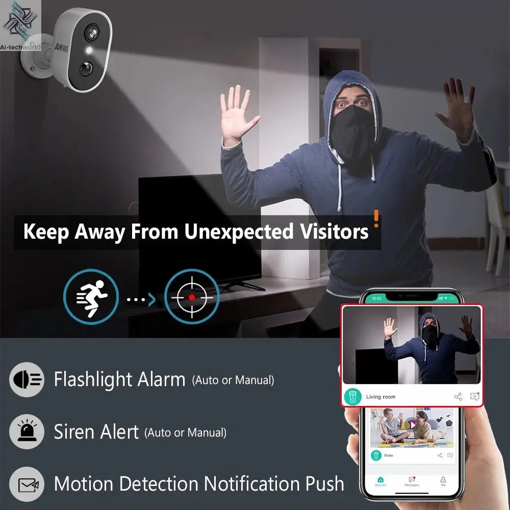 2k Battery - Powered Security Surveillance Cam - Motion Detection, Two - Way Audio, Works with Alexa - Ai - TechWorld