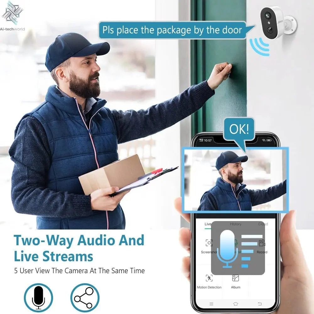 2k Battery - Powered Security Surveillance Cam - Motion Detection, Two - Way Audio, Works with Alexa - Ai - TechWorld