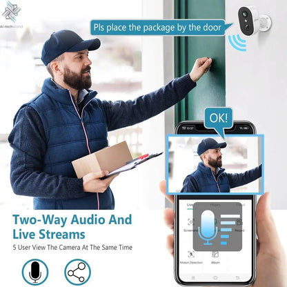 2k Battery - Powered Security Surveillance Cam - Motion Detection, Two - Way Audio, Works with Alexa - Ai - TechWorld