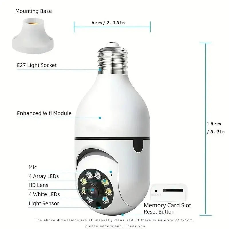 2Pc Ease Life APP - Light Bulb Security Cameras Outdoor Wireless WiFi Camera 5GHz, 360 Degree, E27 Light Socket Screw In Securi - Ai - TechWorld