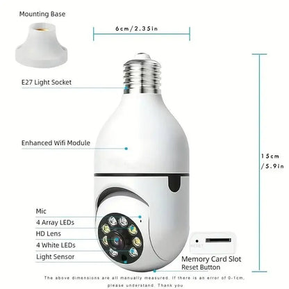 2Pc Ease Life APP - Light Bulb Security Cameras Outdoor Wireless WiFi Camera 5GHz, 360 Degree, E27 Light Socket Screw In Securi - Ai - TechWorld