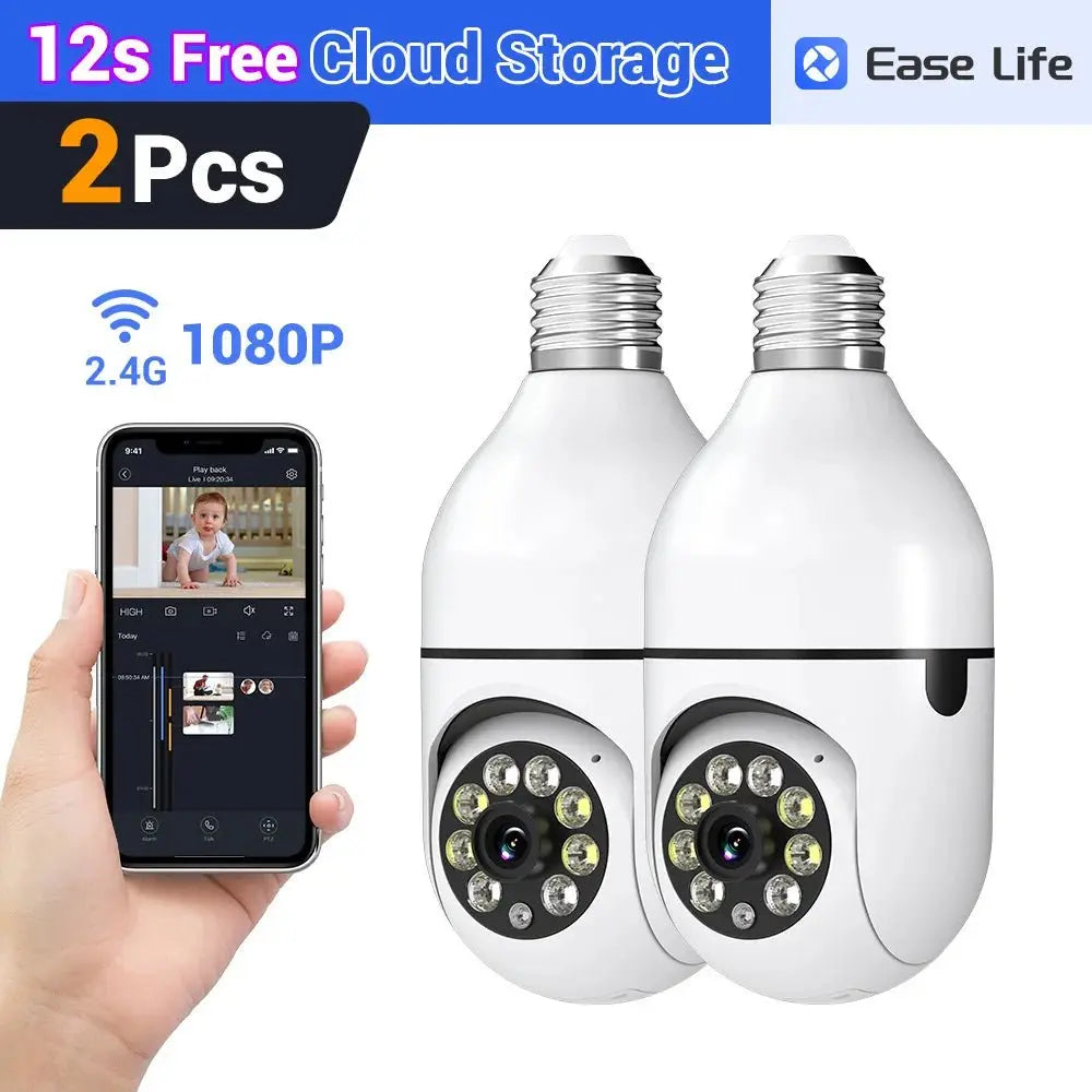 2Pc Ease Life APP - Light Bulb Security Cameras Outdoor Wireless WiFi Camera 5GHz, 360 Degree, E27 Light Socket Screw In Securi - Ai - TechWorld