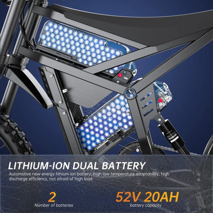 2V Off - Road Electric Motorcycle Bike, 60KM/H Peak Speed, Dual Battery System - Ai - TechWorld