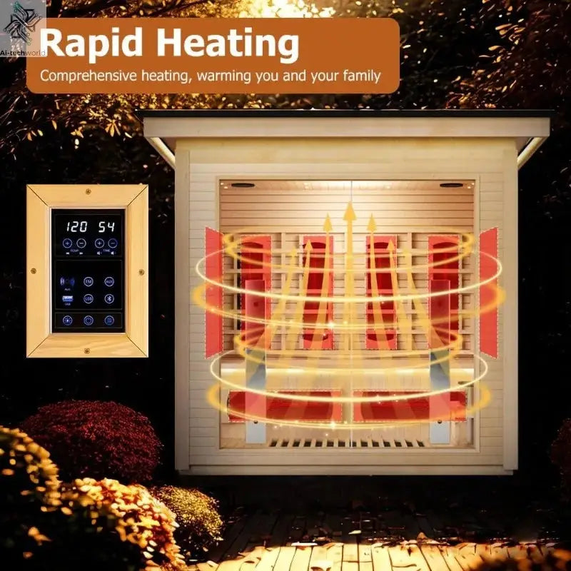 3-4 Person Hybrid Sauna Room, Indoor Outdoor Hemlock Wood Spa with WiFi Control, Infrared and Steam Dual Heating Ai-TechWorld 