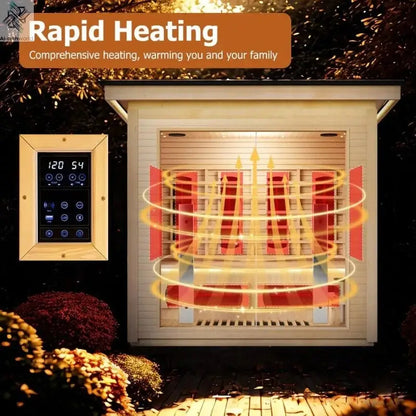 3-4 Person Hybrid Sauna Room, Indoor Outdoor Hemlock Wood Spa with WiFi Control, Infrared and Steam Dual Heating Ai-TechWorld 