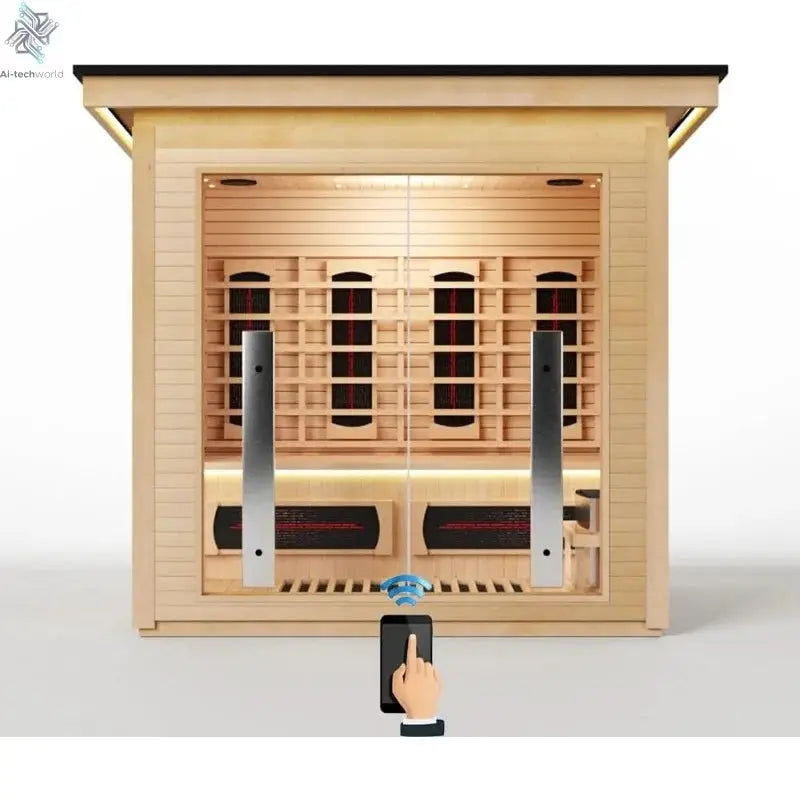 3-4 Person Hybrid Sauna Room, Indoor Outdoor Hemlock Wood Spa with WiFi Control, Infrared and Steam Dual Heating Ai-TechWorld 