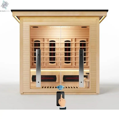 3-4 Person Hybrid Sauna Room, Indoor Outdoor Hemlock Wood Spa with WiFi Control, Infrared and Steam Dual Heating Ai-TechWorld 