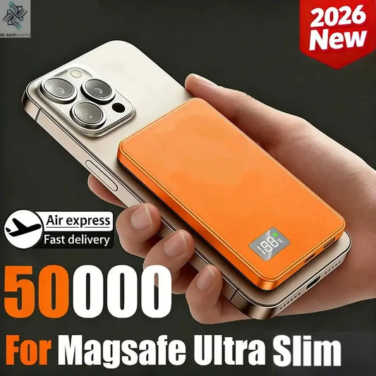 3 IN 1 Power Bank For MagSafe 50000mAh Slim Magnetic Wireless Power Bank 22.5W Portable External Battery For IPhone Samsung 2026 Ai-TechWorld 