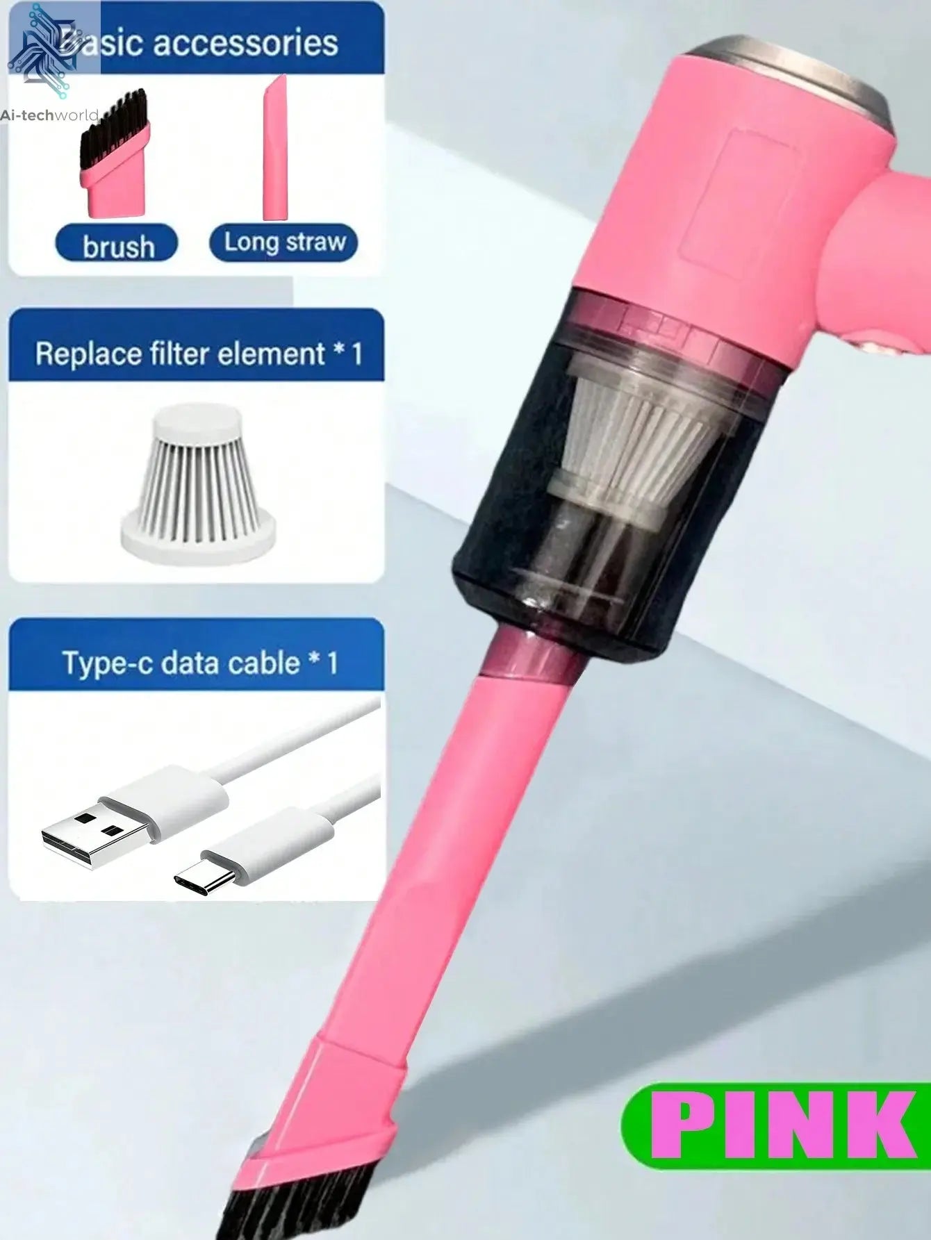 3 In 1 Integrated Suction And Blowing Vacuum Combination Vacuum Cleaner USB Charging Small Car Household Vacuum Cleaner Ai-TechWorld 