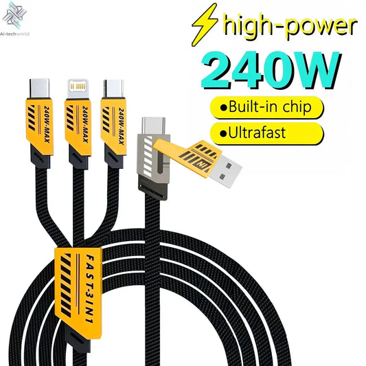 3 In 2 240W Fast Charging Cord For Micro USB Type C Charger Cable 1.2m Multi Usb Port Multiple Usb Charg Cord For iphone huawei - Ai-TechWorld