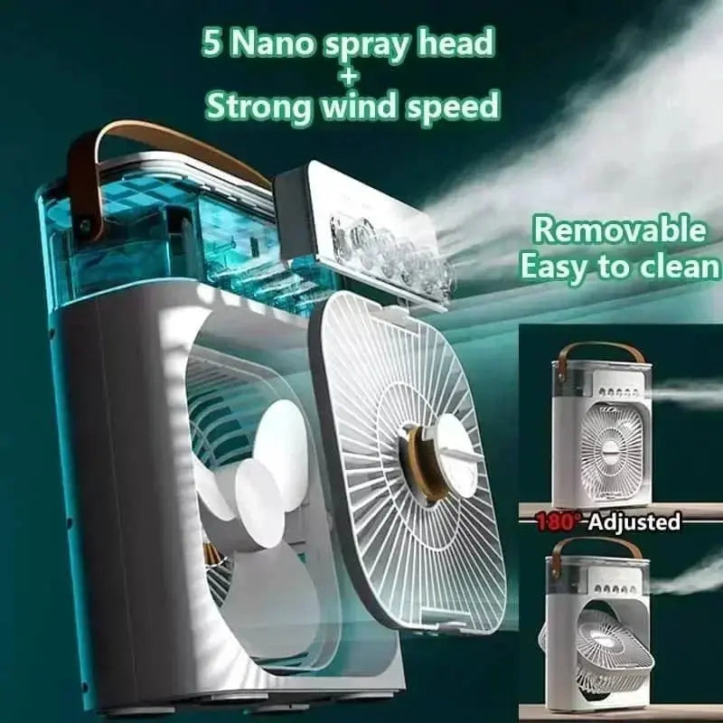 3 in 1 Mini Portable Cooling Fan with USB Charging Water Mist Air Conditioner LED Night Light for Home Office Desk Humidifier - Ai - TechWorld