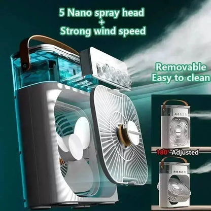 3 in 1 Mini Portable Cooling Fan with USB Charging Water Mist Air Conditioner LED Night Light for Home Office Desk Humidifier - Ai - TechWorld