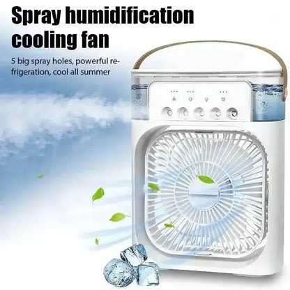 3 in 1 Mini Portable Cooling Fan with USB Charging Water Mist Air Conditioner LED Night Light for Home Office Desk Humidifier - Ai - TechWorld