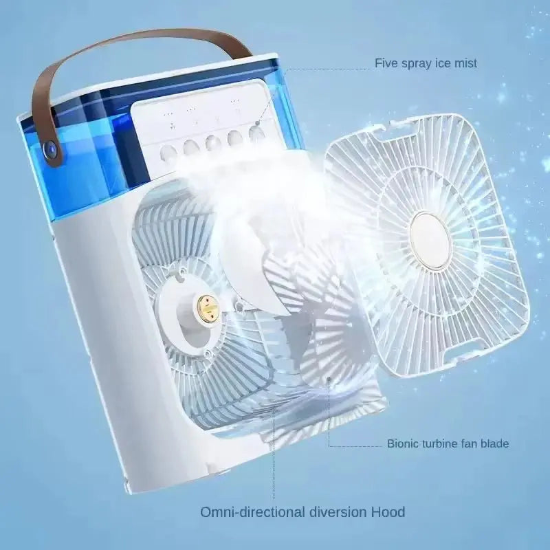 3 in 1 Mini Portable Cooling Fan with USB Charging Water Mist Air Conditioner LED Night Light for Home Office Desk Humidifier - Ai - TechWorld