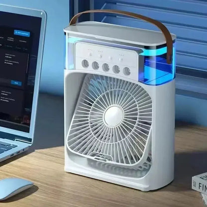 3 in 1 Mini Portable Cooling Fan with USB Charging Water Mist Air Conditioner LED Night Light for Home Office Desk Humidifier - Ai - TechWorld