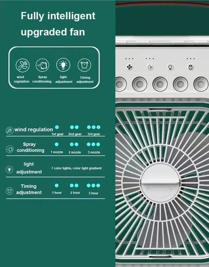 3 in 1 Mini Portable Cooling Fan with USB Charging Water Mist Air Conditioner LED Night Light for Home Office Desk Humidifier - Ai - TechWorld
