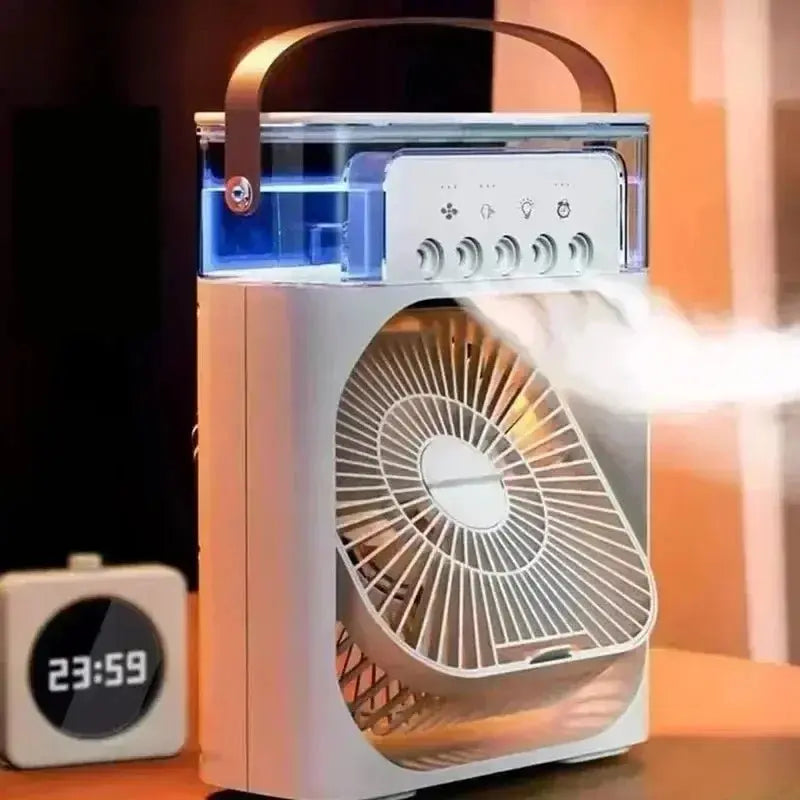 3 in 1 Mini Portable Cooling Fan with USB Charging Water Mist Air Conditioner LED Night Light for Home Office Desk Humidifier - Ai - TechWorld