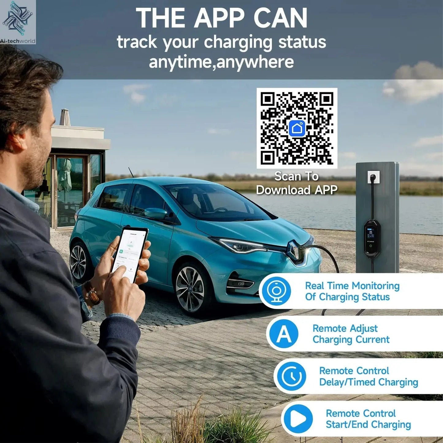 3.5KW/7KW Portable EV Charger for Tesla Model 3/X/Y/S EVSE Fast Charging Cable Electric Car Wallbox WiFi APP Bluetooth Control - Ai-TechWorld