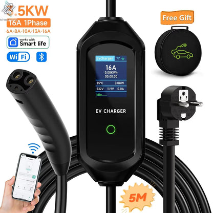 3.5KW/7KW Portable EV Charger for Tesla Model 3/X/Y/S EVSE Fast Charging Cable Electric Car Wallbox WiFi APP Bluetooth Control - Ai-TechWorld