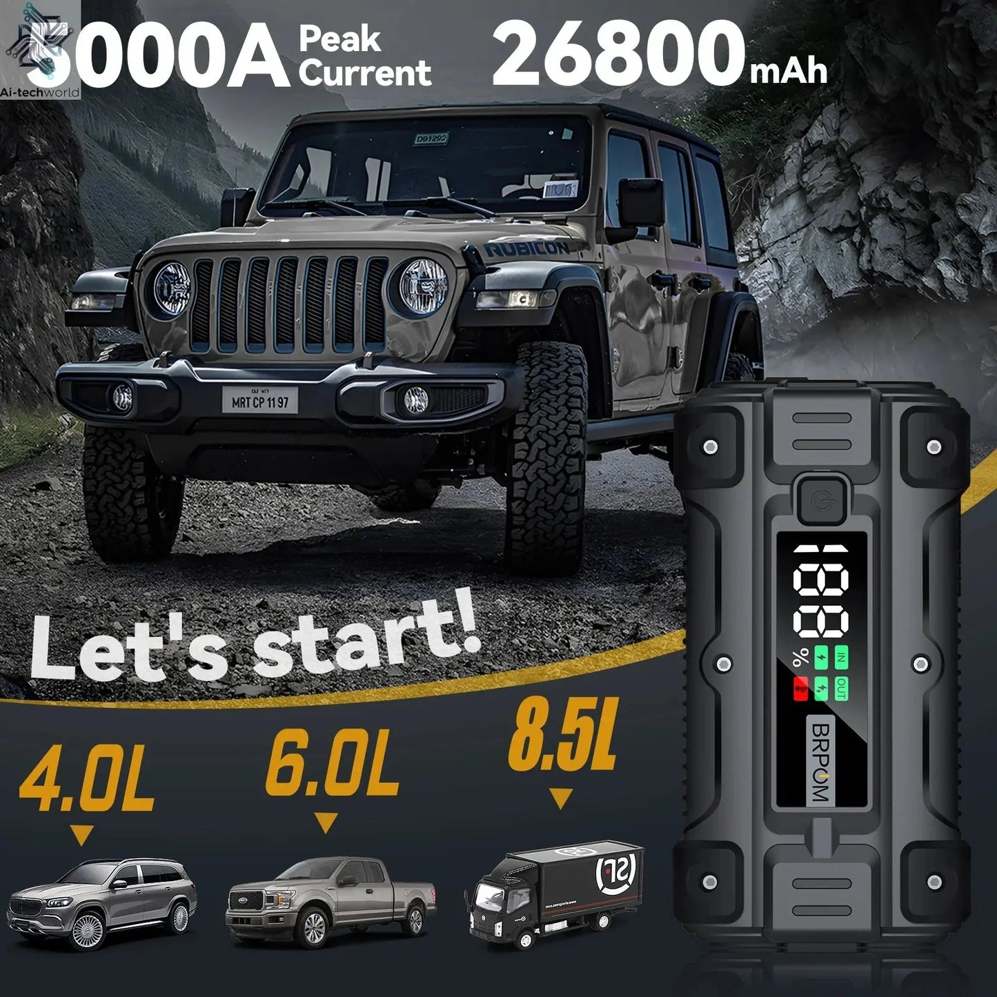 3000A/4000A/5000A Start Power Bank Jump Starter Car Booster External Battery 12V Starting Device for Petrol Diesel Powerbank Ai-TechWorld 