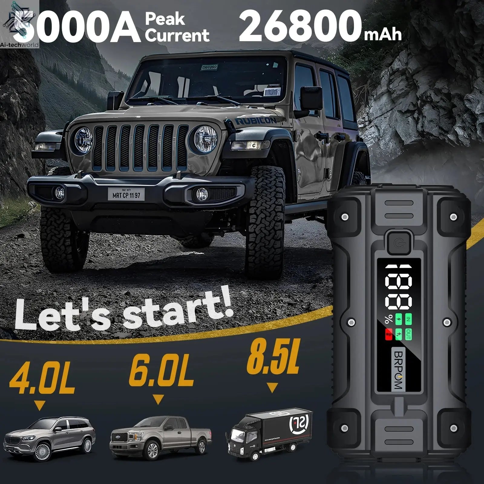 3000A/4000A/5000A Start Power Bank Jump Starter Car Booster External Battery 12V Starting Device for Petrol Diesel Powerbank Ai-TechWorld 