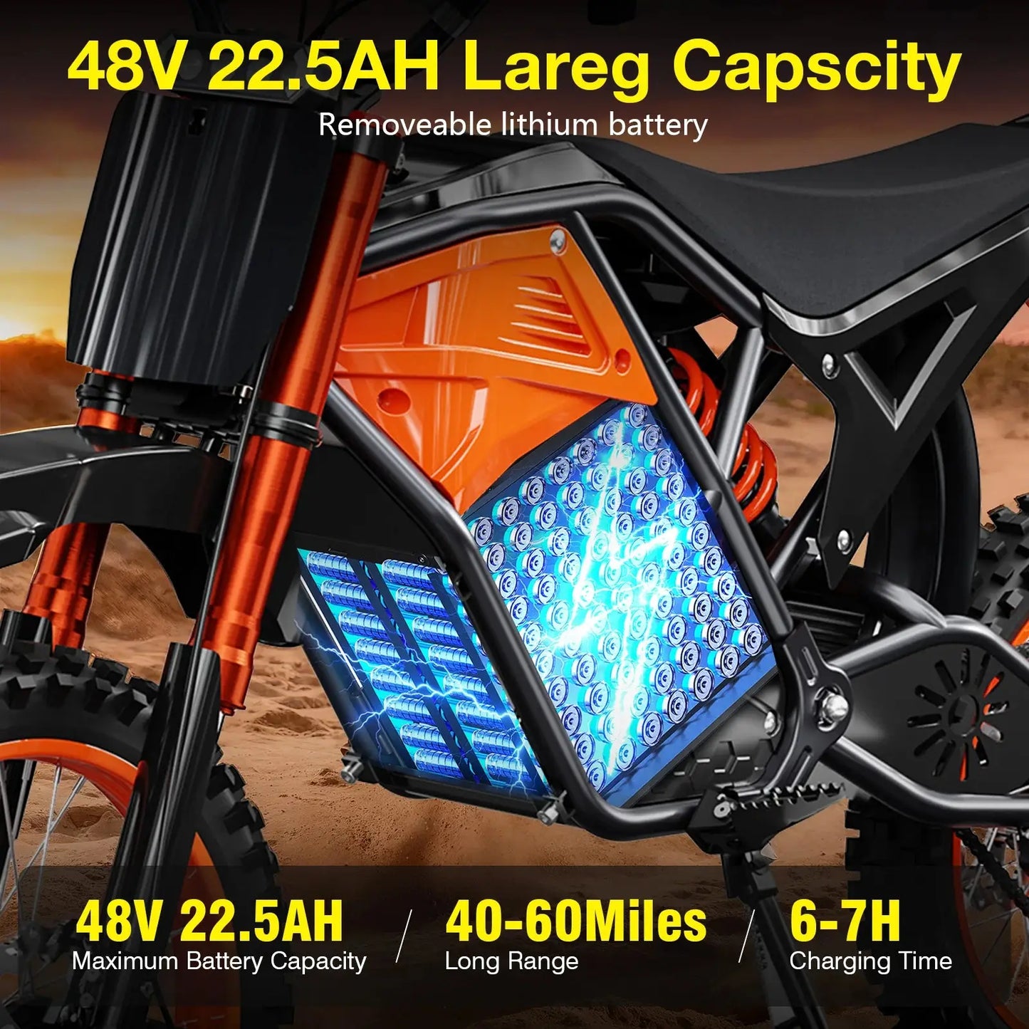 3000W Off Road Electric Motorcycle, 48V22.5AH Lithium Battery, Speed Of 37.5MPH and a Range Of 60 Miles,Adult Electric Dirt Bike - Ai-TechWorld