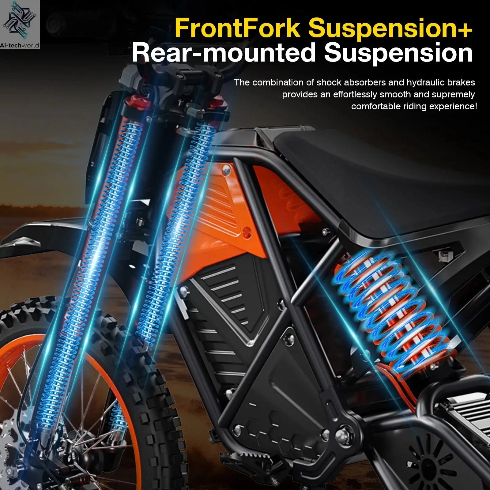 3000W Off Road Electric Motorcycle, 48V22.5AH Lithium Battery, Speed Of 37.5MPH and a Range Of 60 Miles,Adult Electric Dirt Bike - Ai-TechWorld