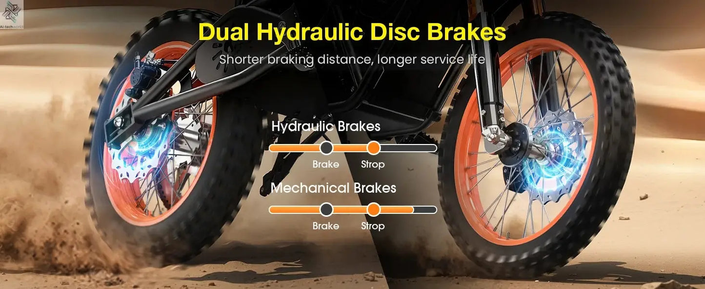 3000W Off Road Electric Motorcycle, 48V22.5AH Lithium Battery, Speed Of 37.5MPH and a Range Of 60 Miles,Adult Electric Dirt Bike - Ai-TechWorld