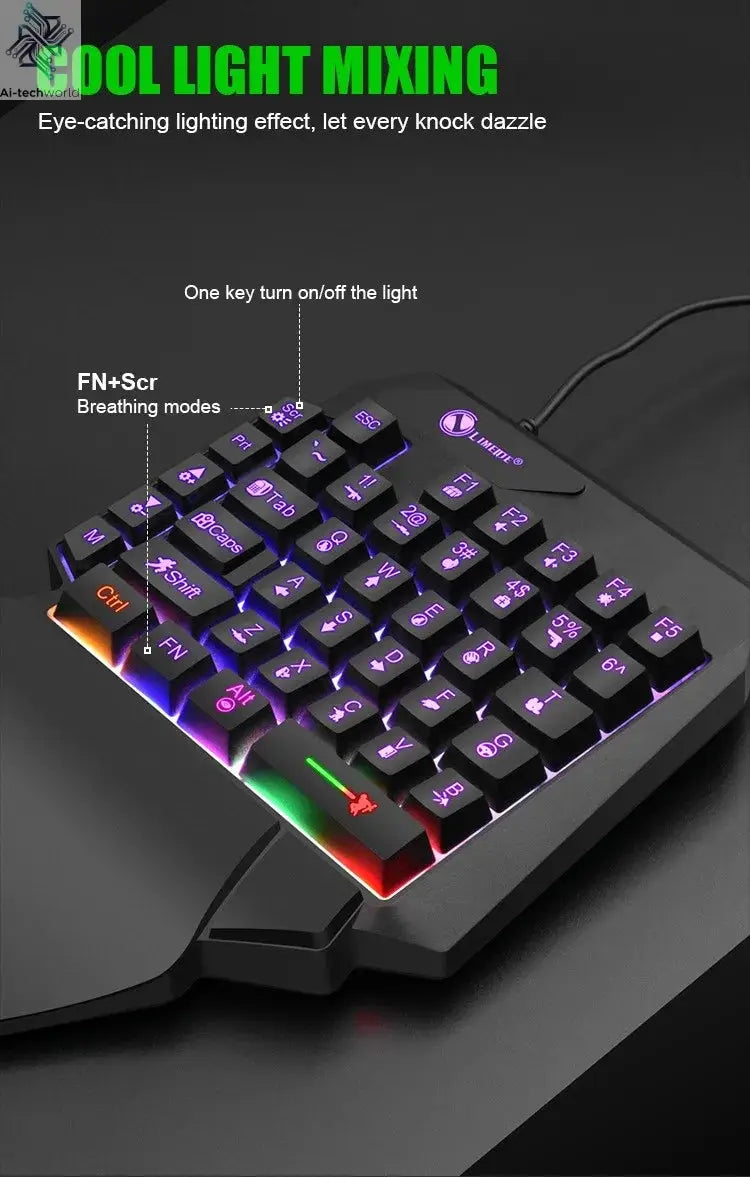 35keys One Handedly Single Hand Mini Gaming Keyboard Usb Ultra-slim Wired Backlight Keyboard for Laptop Desktop PC Smartphone Ai-TechWorld 