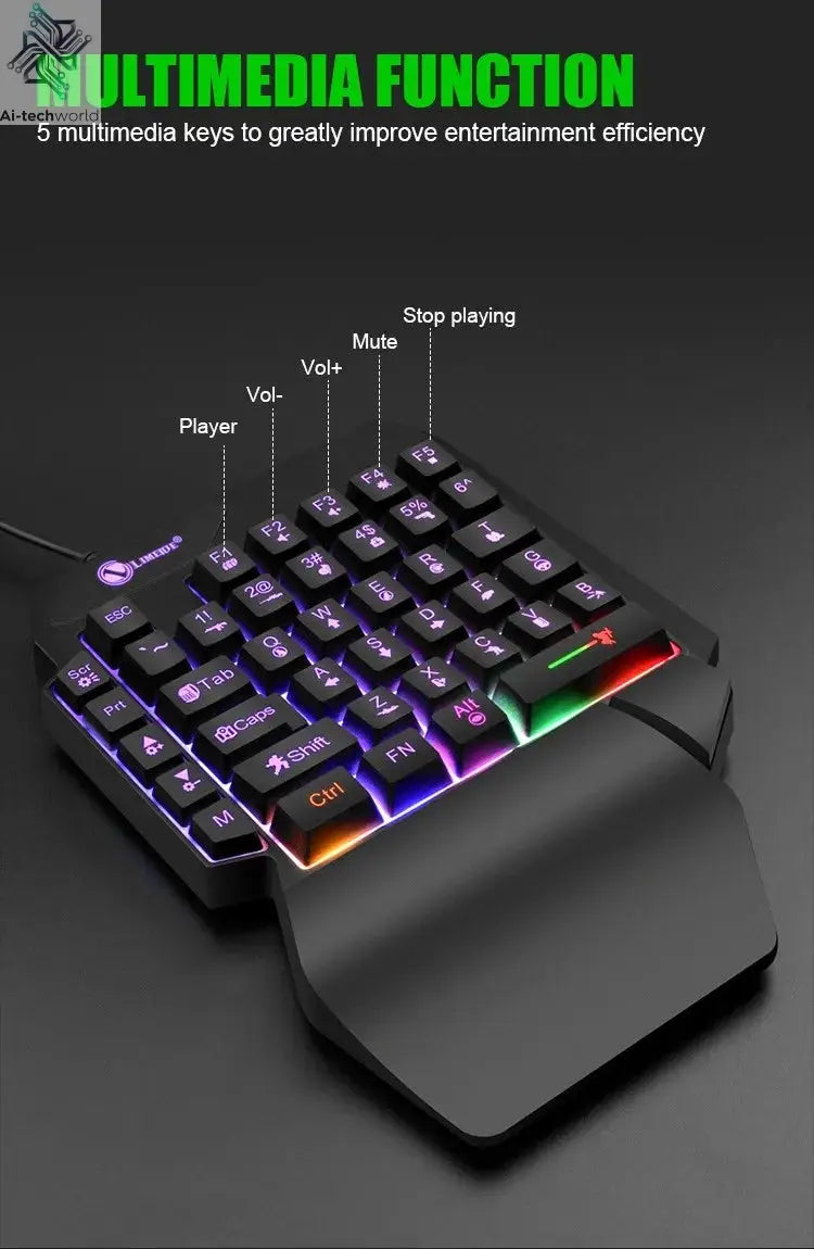 35keys One Handedly Single Hand Mini Gaming Keyboard Usb Ultra-slim Wired Backlight Keyboard for Laptop Desktop PC Smartphone Ai-TechWorld 