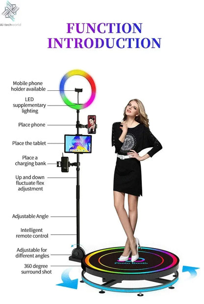 360 Custom Portable Photo Booth 80cm Metal Photobooth for Events Party Outdoor TradeShows Led Ai-TechWorld 