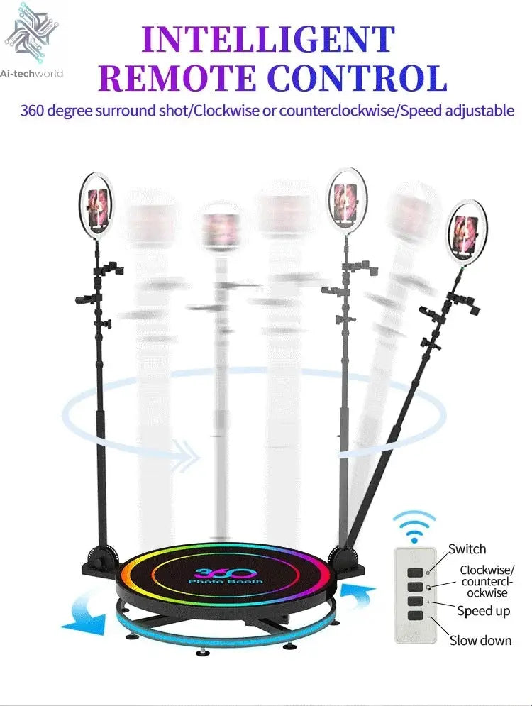 360 Custom Portable Photo Booth 80cm Metal Photobooth for Events Party Outdoor TradeShows Led Ai-TechWorld 