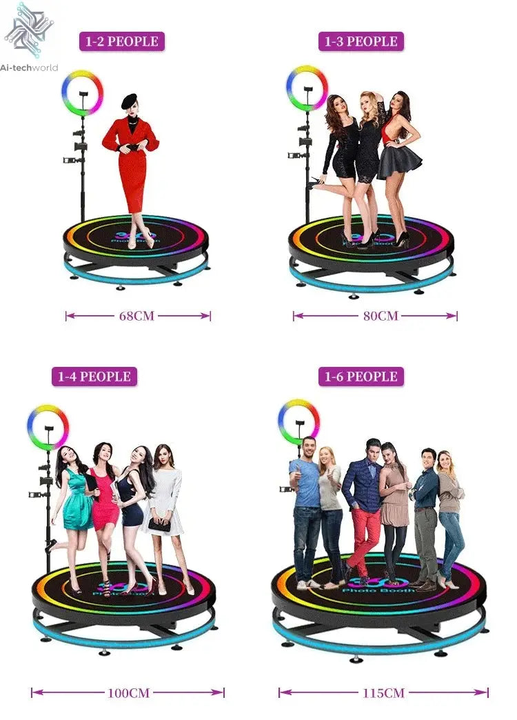 360 Custom Portable Photo Booth 80cm Metal Photobooth for Events Party Outdoor TradeShows Led Ai-TechWorld 