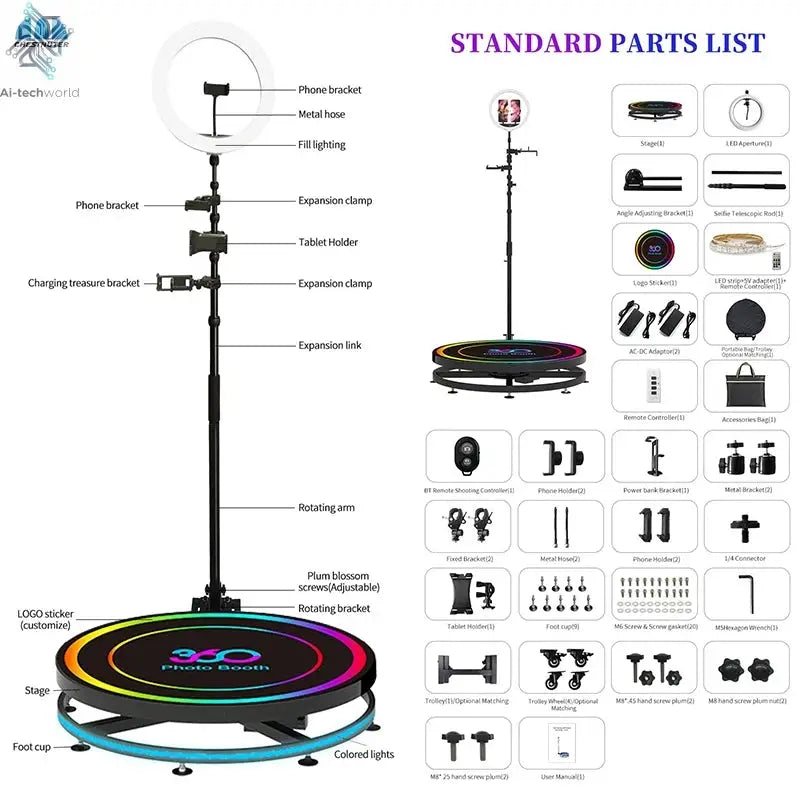 360 Custom Portable Photo Booth 80cm Metal Photobooth for Events Party Outdoor TradeShows Led Ai-TechWorld 