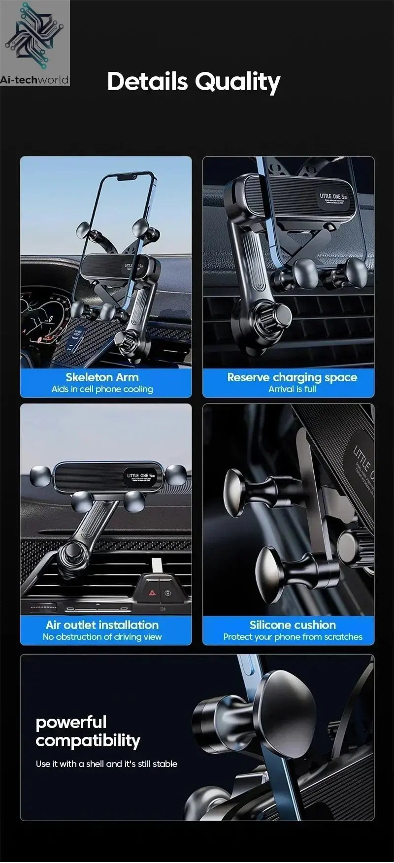 360 Rotation Car Navigation Bracket with Air Vent Clip, Telescopic Stand for 4.7-7 Inch Phones Ai-TechWorld