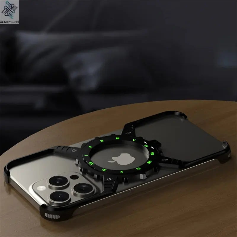 360° Stand X-shaped Mechanical For iPhone 17 14 13 15 16 Pro Max Plus gear Aluminium Magnetic Frameless Noctilucent Phone Cover Ai-TechWorld 