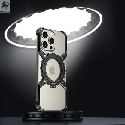 360° Stand X-shaped Mechanical For iPhone 17 14 13 15 16 Pro Max Plus gear Aluminium Magnetic Frameless Noctilucent Phone Cover Ai-TechWorld 