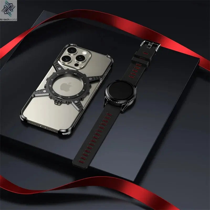 360° Stand X-shaped Mechanical For iPhone 17 14 13 15 16 Pro Max Plus gear Aluminium Magnetic Frameless Noctilucent Phone Cover Ai-TechWorld 