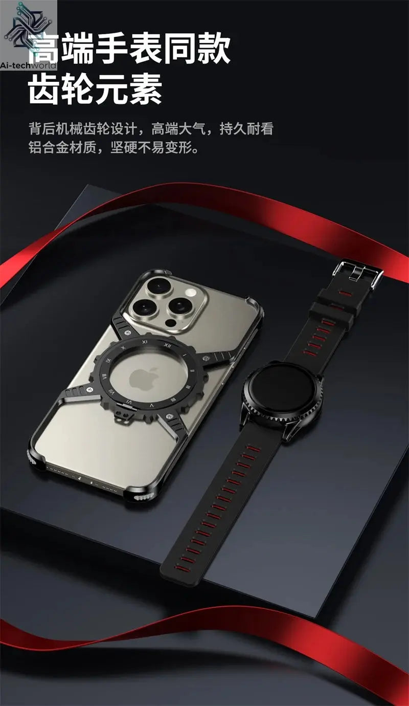 360° Stand X-shaped Mechanical For iPhone 17 14 13 15 16 Pro Max Plus gear Aluminium Magnetic Frameless Noctilucent Phone Cover Ai-TechWorld 