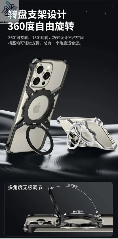 360° Stand X-shaped Mechanical For iPhone 17 14 13 15 16 Pro Max Plus gear Aluminium Magnetic Frameless Noctilucent Phone Cover Ai-TechWorld 