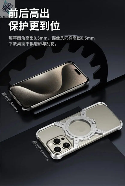 360° Stand X-shaped Mechanical For iPhone 17 14 13 15 16 Pro Max Plus gear Aluminium Magnetic Frameless Noctilucent Phone Cover Ai-TechWorld 