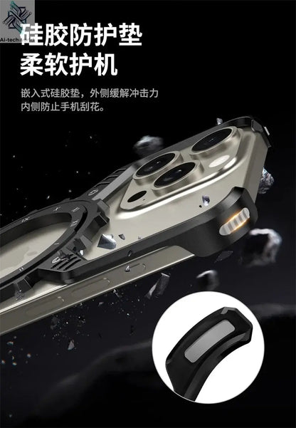 360° Stand X-shaped Mechanical For iPhone 17 14 13 15 16 Pro Max Plus gear Aluminium Magnetic Frameless Noctilucent Phone Cover Ai-TechWorld 