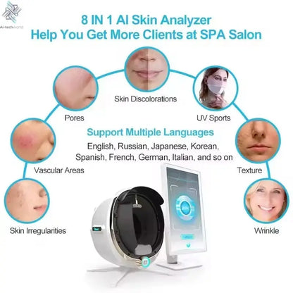 3D Skin Scanner Care Facial Analyzer Monitor Machine Magic Mirror Portable Testing English Detector Face Camera Test Analysis Ai-TechWorld