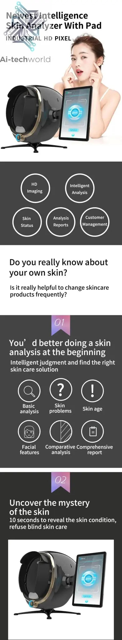 3D Skin Scanner Care Facial Analyzer Monitor Machine Magic Mirror Portable Testing English Detector Face Camera Test Analysis Ai-TechWorld