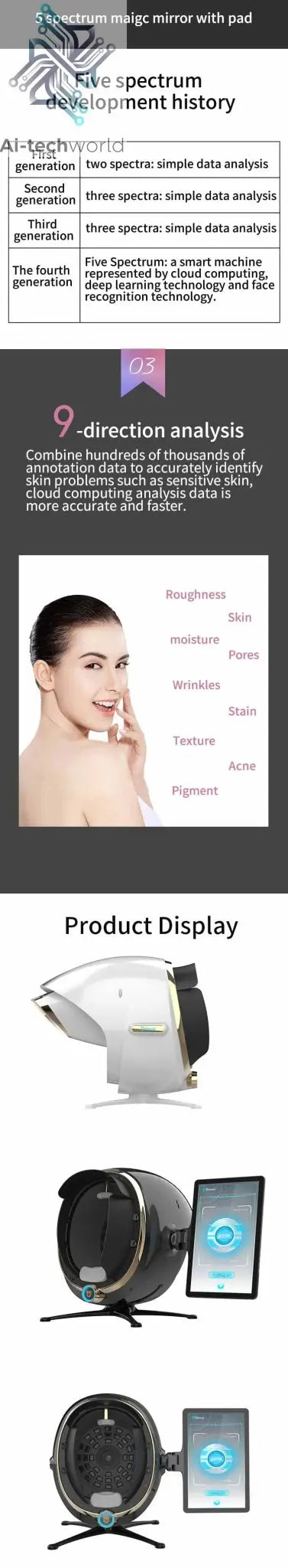 3D Skin Scanner Care Facial Analyzer Monitor Machine Magic Mirror Portable Testing English Detector Face Camera Test Analysis Ai-TechWorld