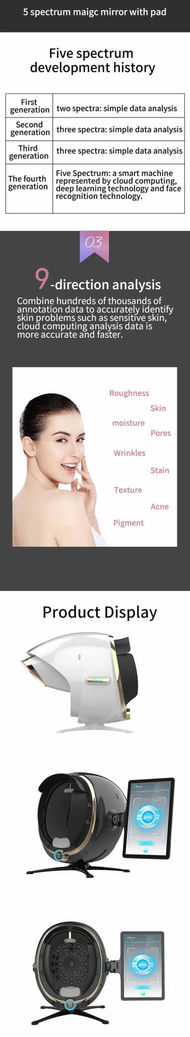 3D Skin Scanner Care Facial Analyzer Monitor Machine Magic Mirror Portable Testing English Detector Face Camera Test Analysis Ai-TechWorld