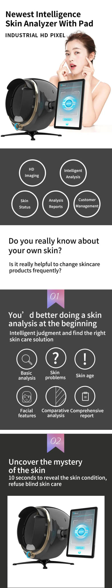 3D Skin Scanner Care Facial Analyzer Monitor Machine Magic Mirror Portable Testing English Detector Face Camera Test Analysis Ai-TechWorld