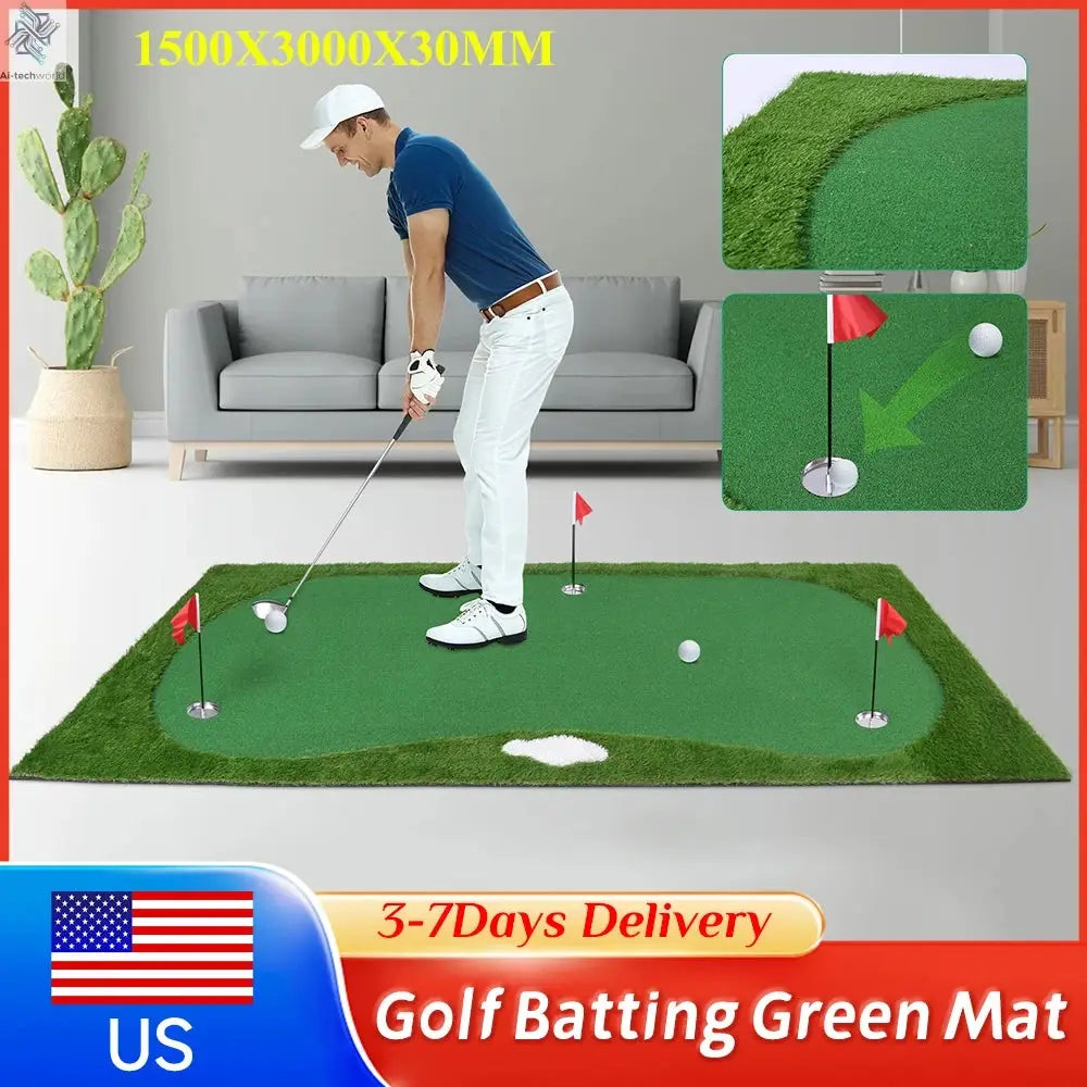 3mx1.5m Golf Putting Training Mat 3 Flag Practice Putting Green Mat with Movable Cup Slope Pad for Hitting Golf Simulator New ﻿ - Ai-TechWorld