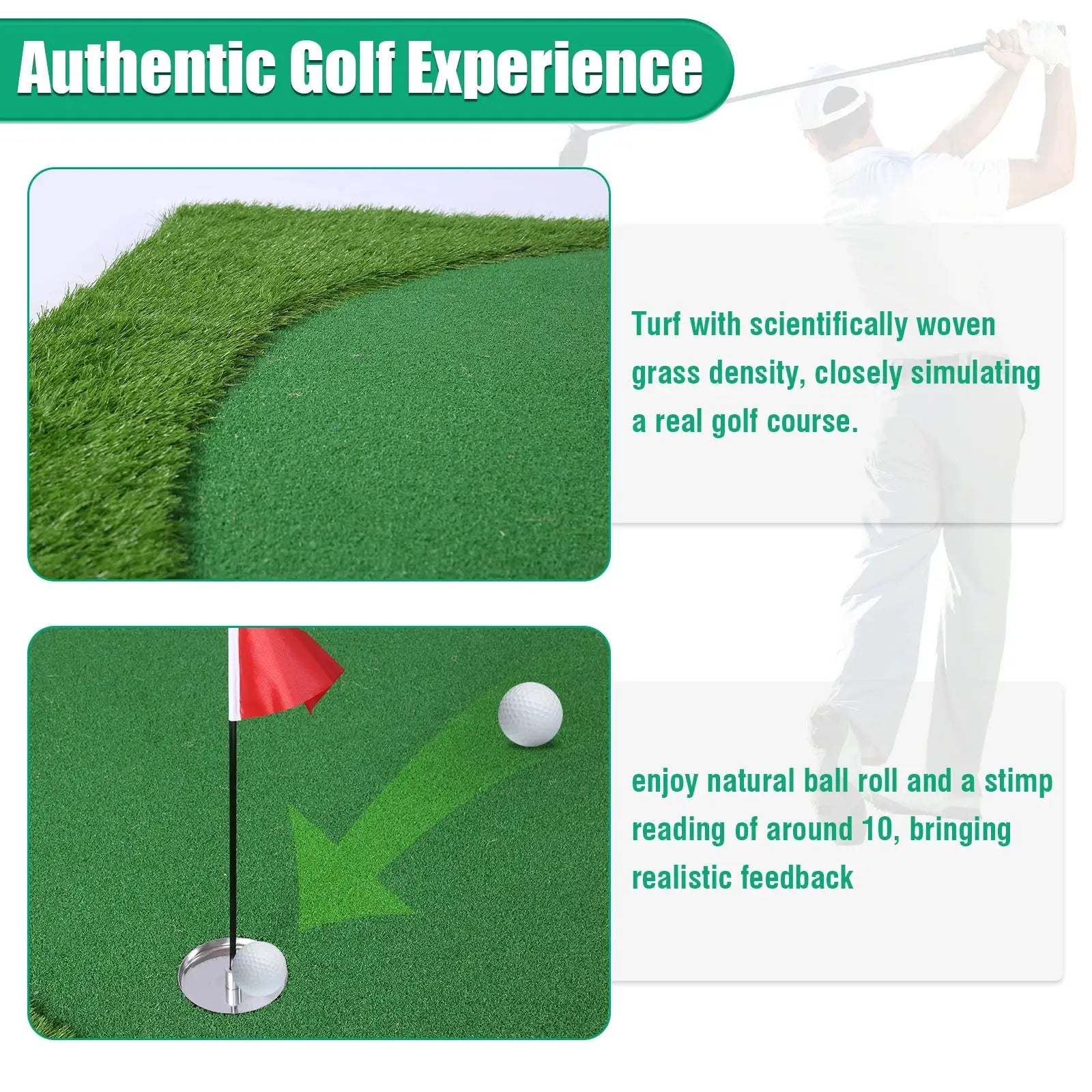 3mx1.5m Golf Putting Training Mat 3 Flag Practice Putting Green Mat with Movable Cup Slope Pad for Hitting Golf Simulator New ﻿ - Ai-TechWorld